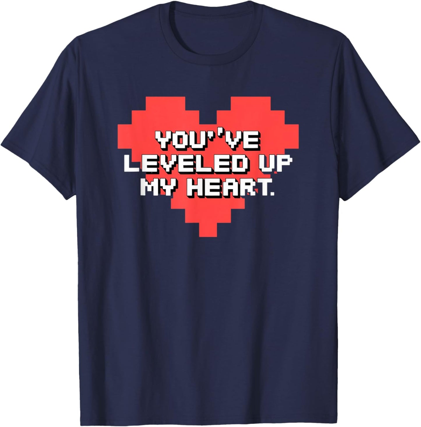 You've Leveled Up My Heart Gamer Love Valentine's Day Retro T-Shirt - T-Shirt | Navy