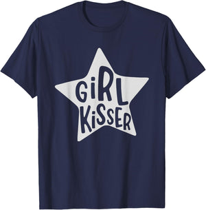 Vintage Retro Girl Kisser Heart Love Lesbians LGBT Pride T-Shirt - T-Shirt | Navy