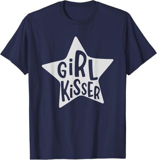 Vintage Retro Girl Kisser Heart Love Lesbians LGBT Pride T-Shirt - T-Shirt | Navy