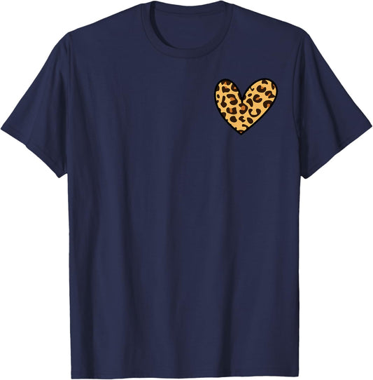 Leopard Cheetah Print Pocket Graphic Heart Cute Girls T-Shirt - T-Shirt | Navy