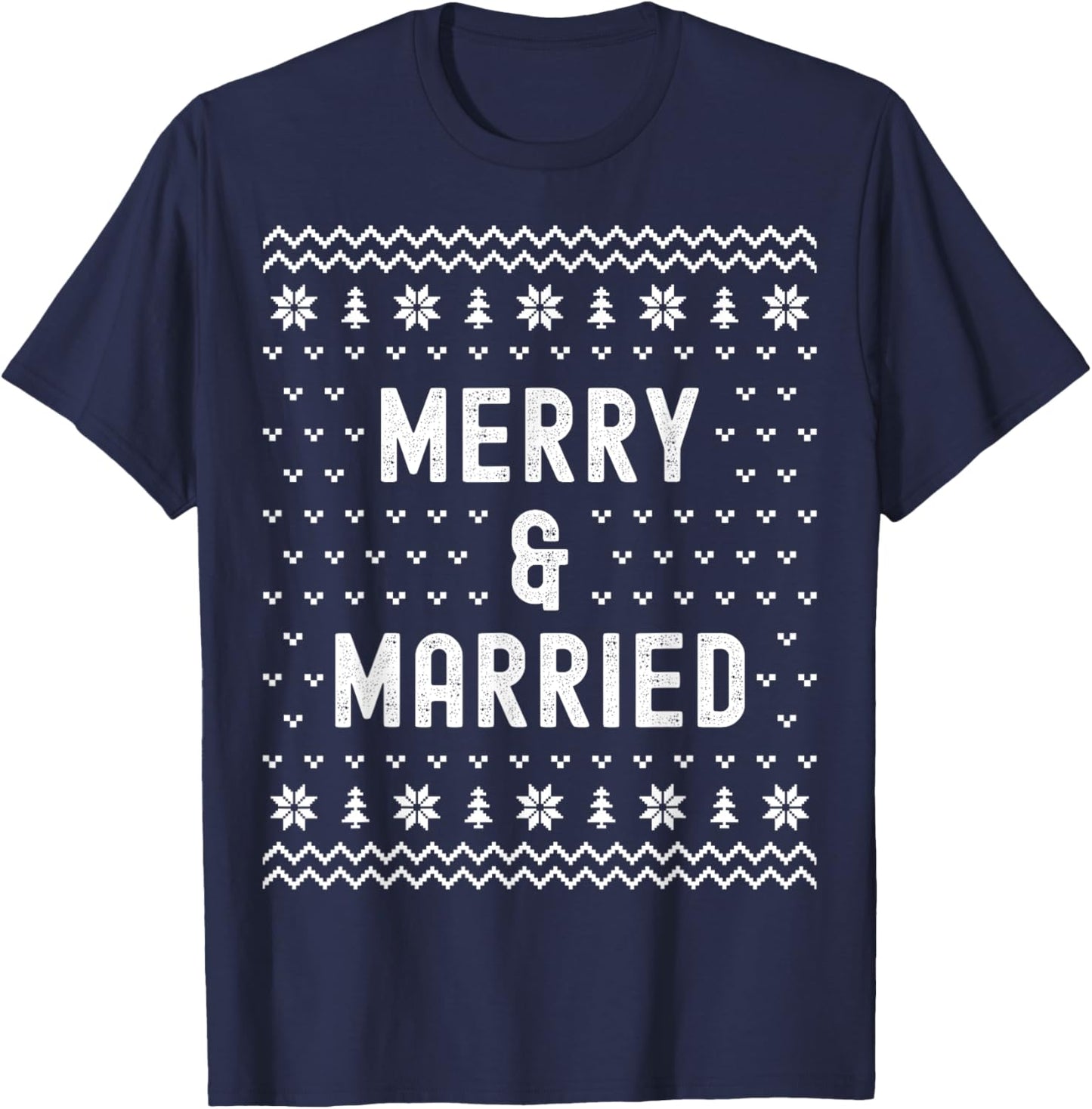 Merry & Married Matching Couples First Christmas as Mr & Mrs T-Shirt - T-Shirt | Navy