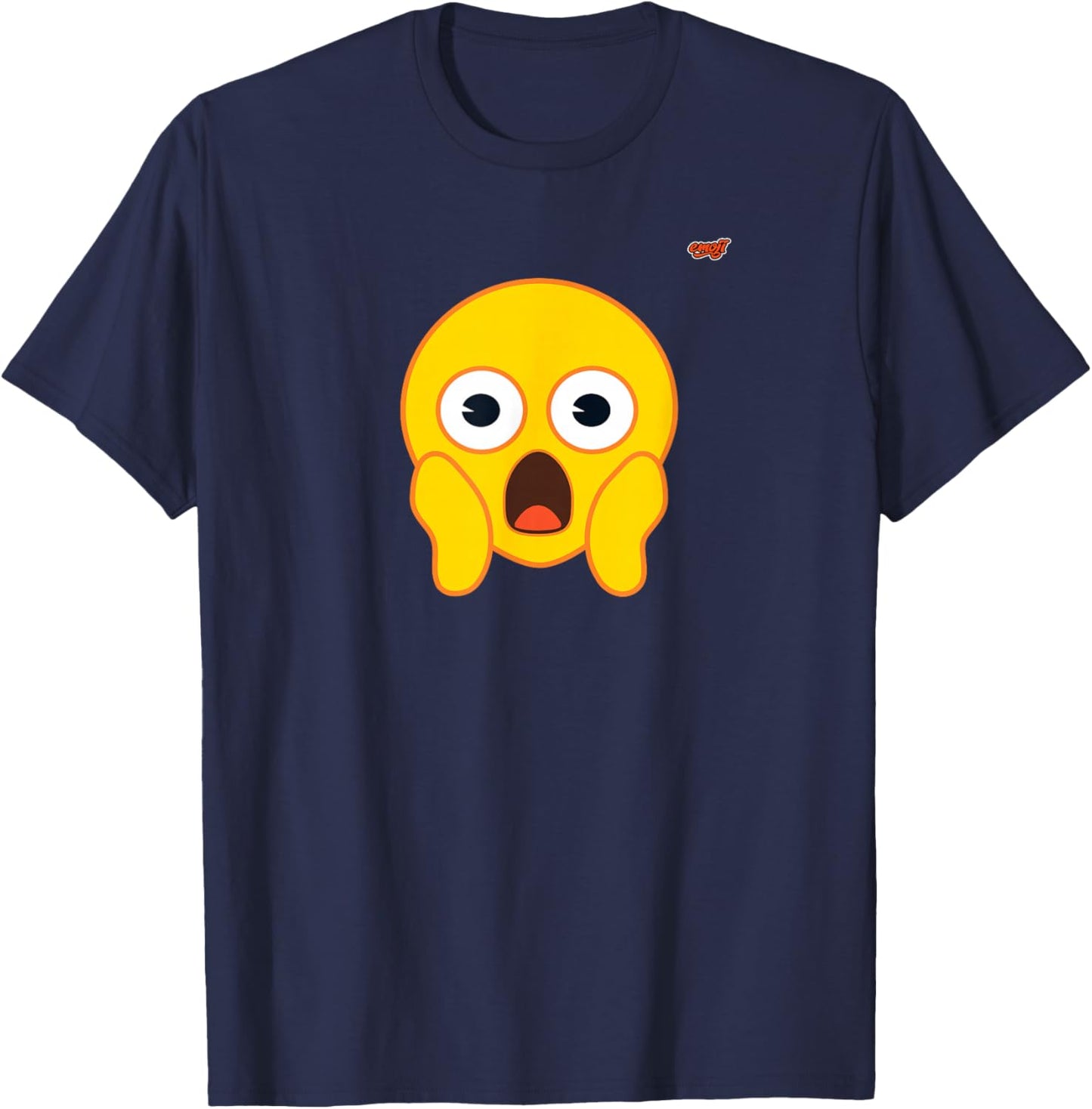 Emoticon Yellow Smile Scared Screaming Face T-Shirt - T-Shirt | Navy