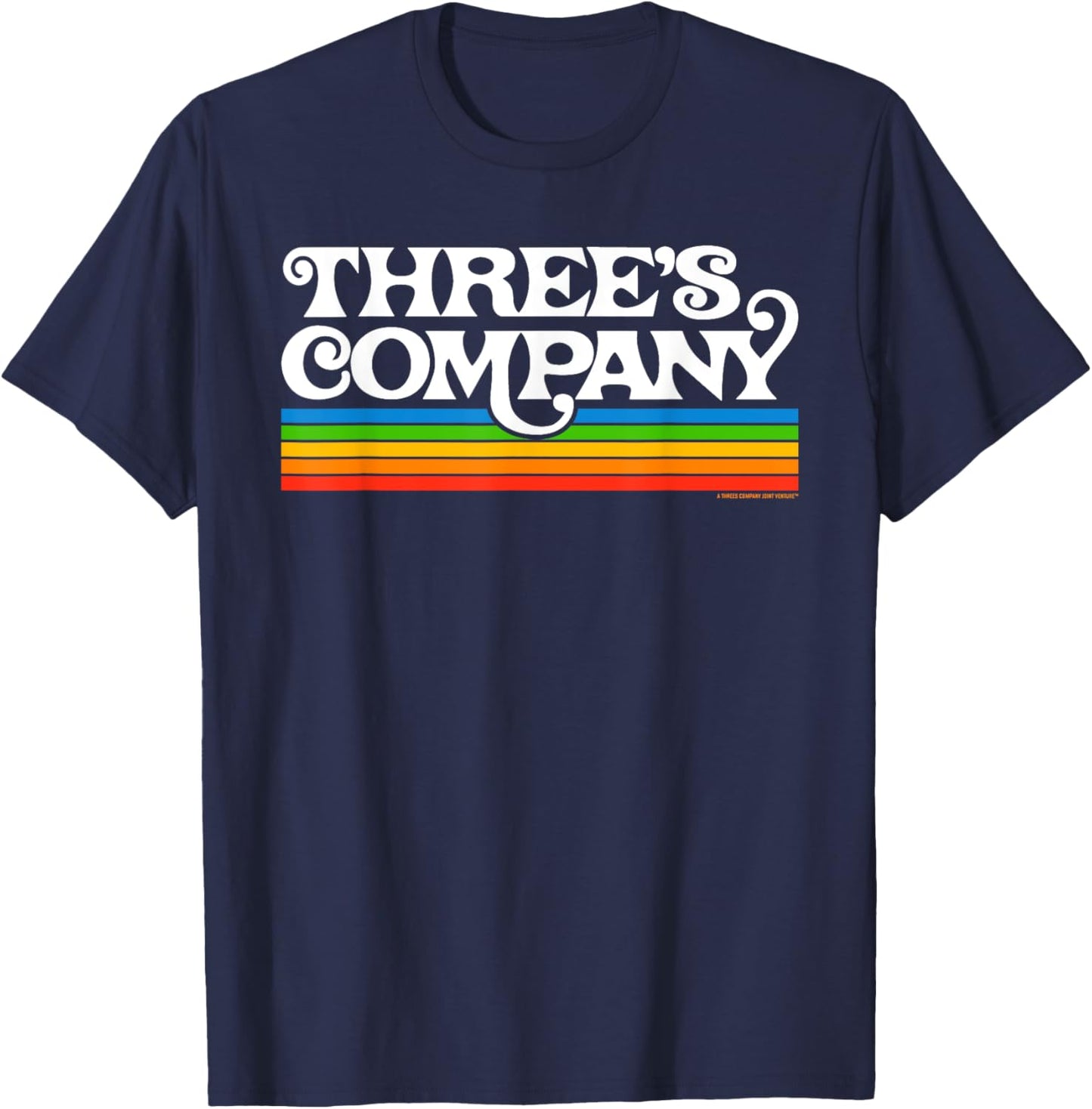 Three's Company Logo Retro Chromatic 80's Rainbow T-Shirt - T-Shirt | Navy