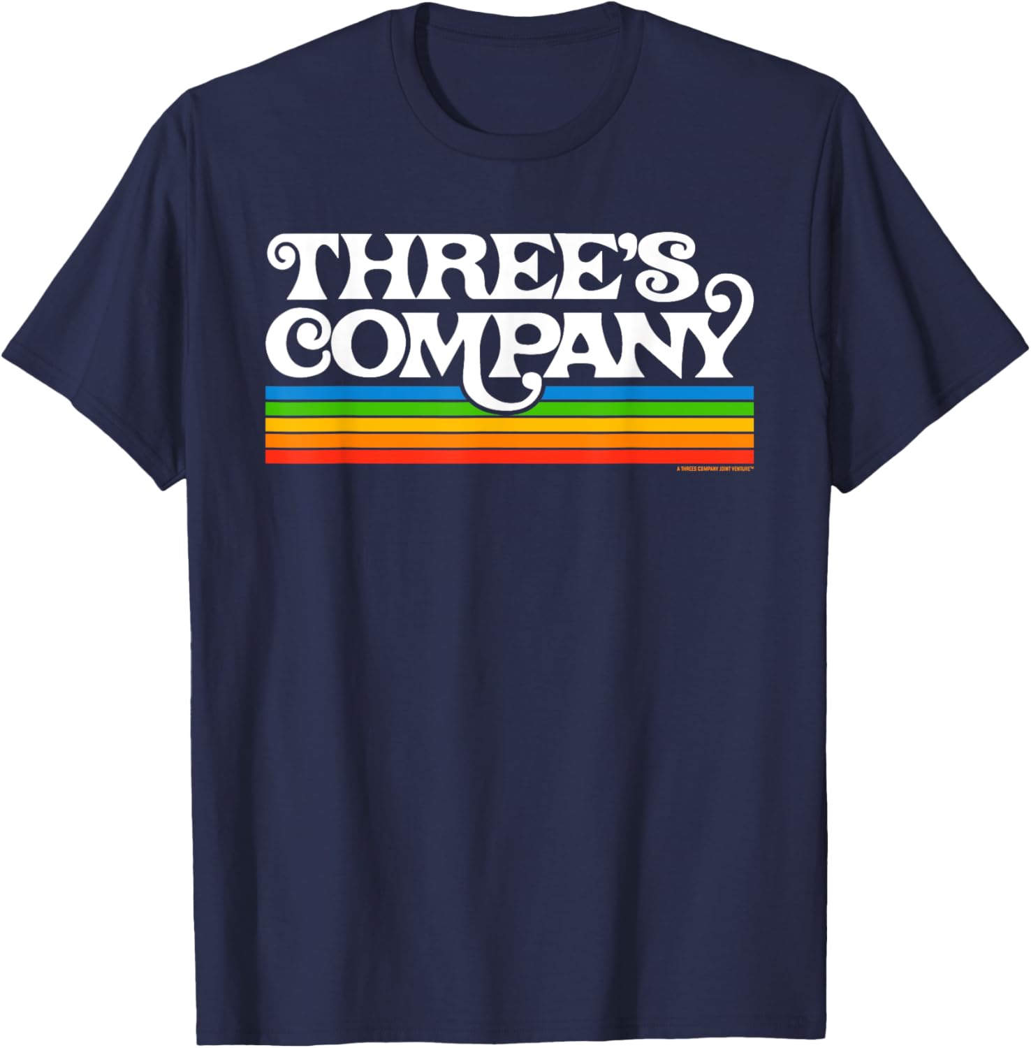 Three's Company Logo Retro Chromatic 80's Rainbow T-Shirt - T-Shirt | Navy