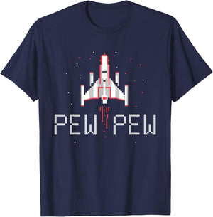 Pew Pew Gamer Vintage 80's 90's Arcade Gaming Lover T-Shirt - T-Shirt | Navy