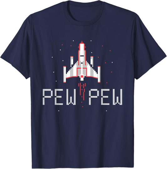 Pew Pew Gamer Vintage 80's 90's Arcade Gaming Lover T-Shirt - T-Shirt | Navy