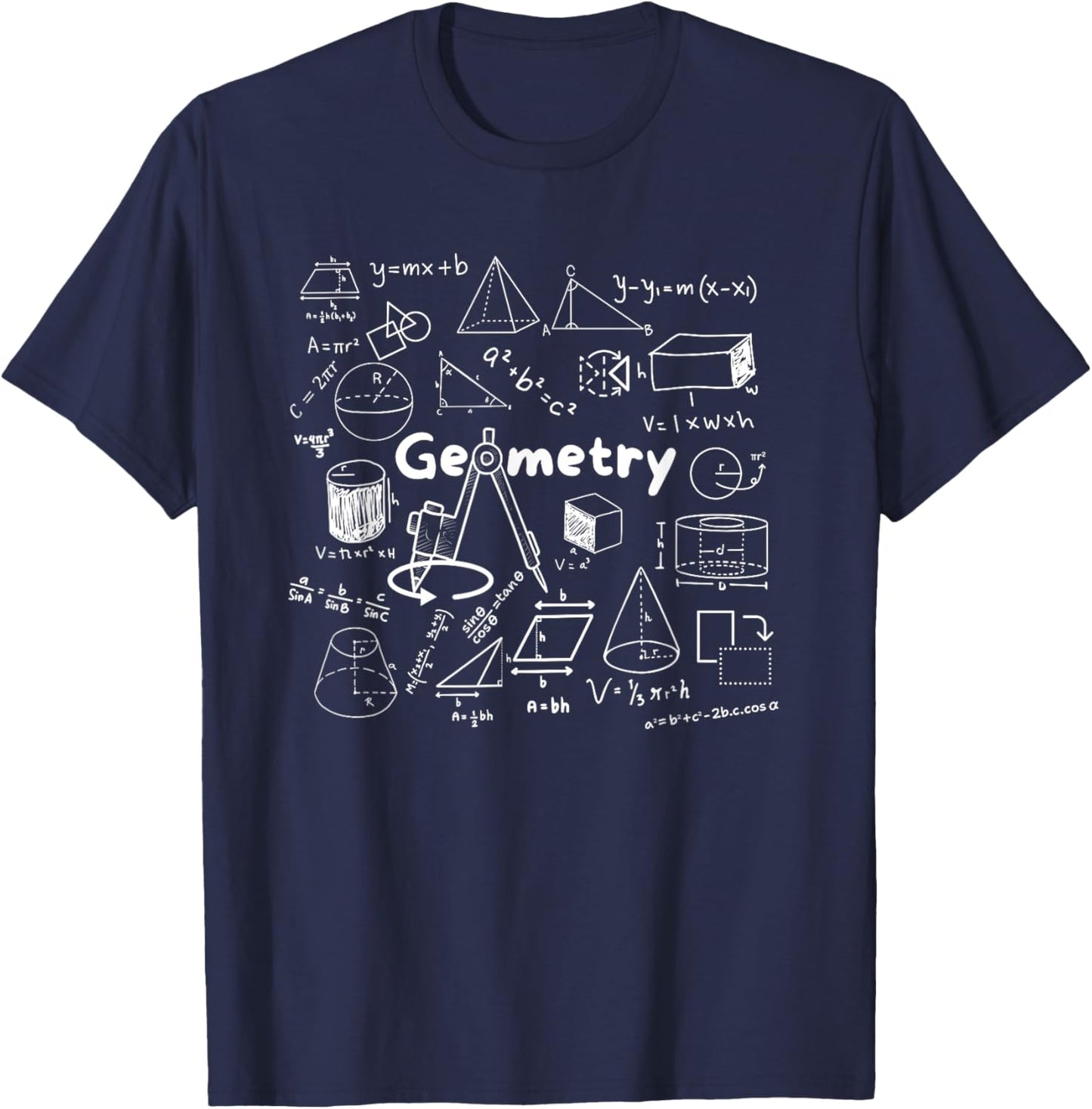 Geometry Lover's Shapes Equations & Formulas Cool Math Geek T-Shirt - T-Shirt | Navy