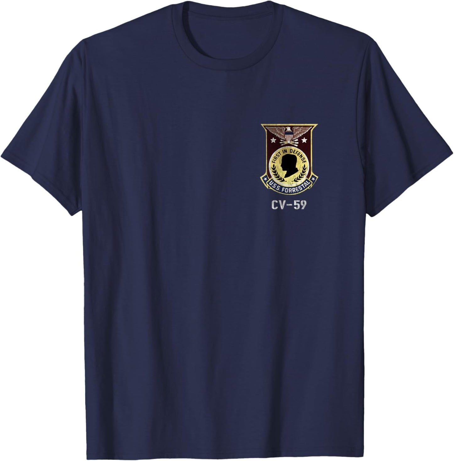USS Forrestal CV-59 Logo American Flag Aircraft Carrier Papa T-Shirt - T-Shirt | Navy