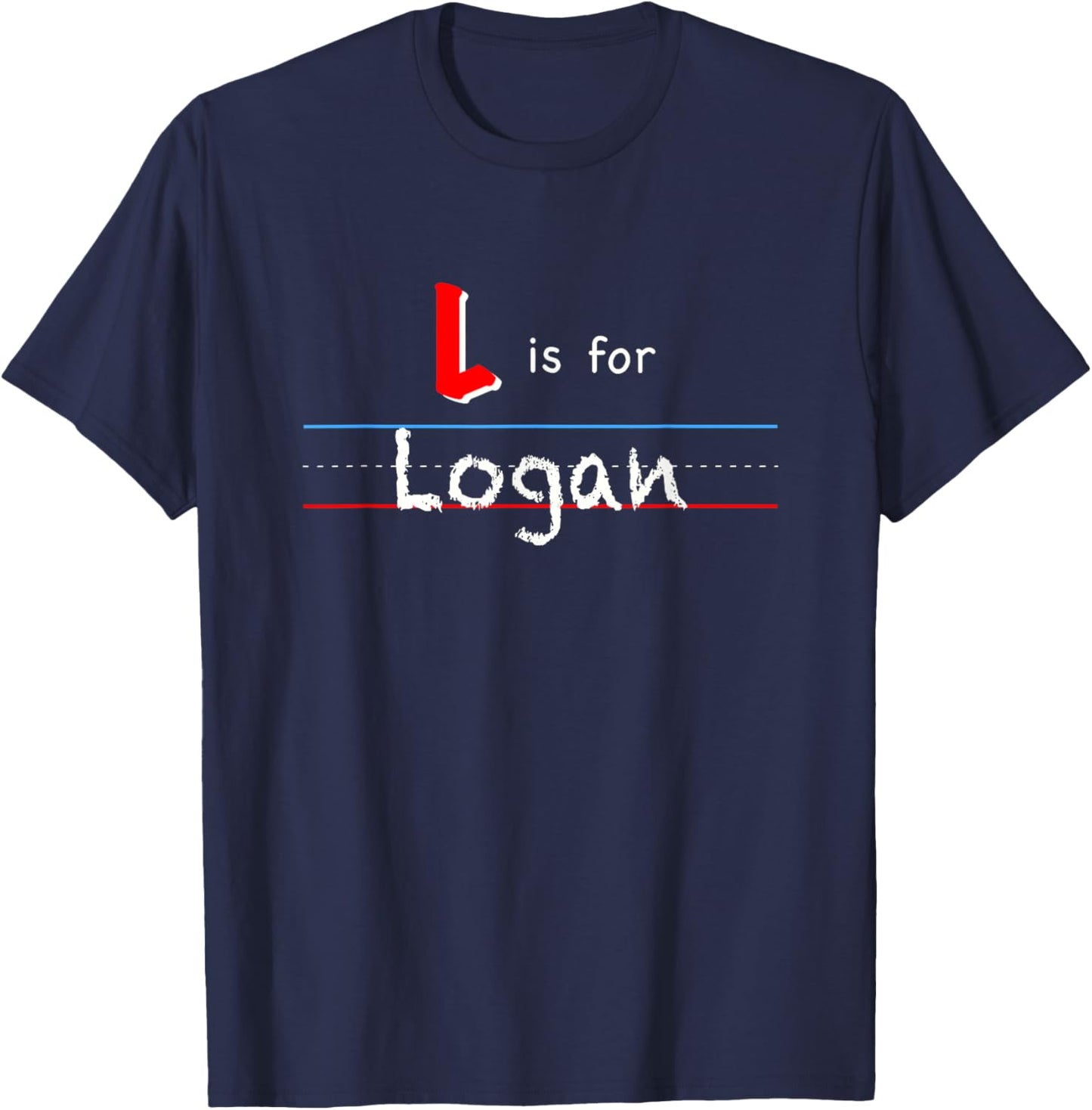 L Is For Logan, boys custom personalized name kids school T-Shirt - T-Shirt | Navy
