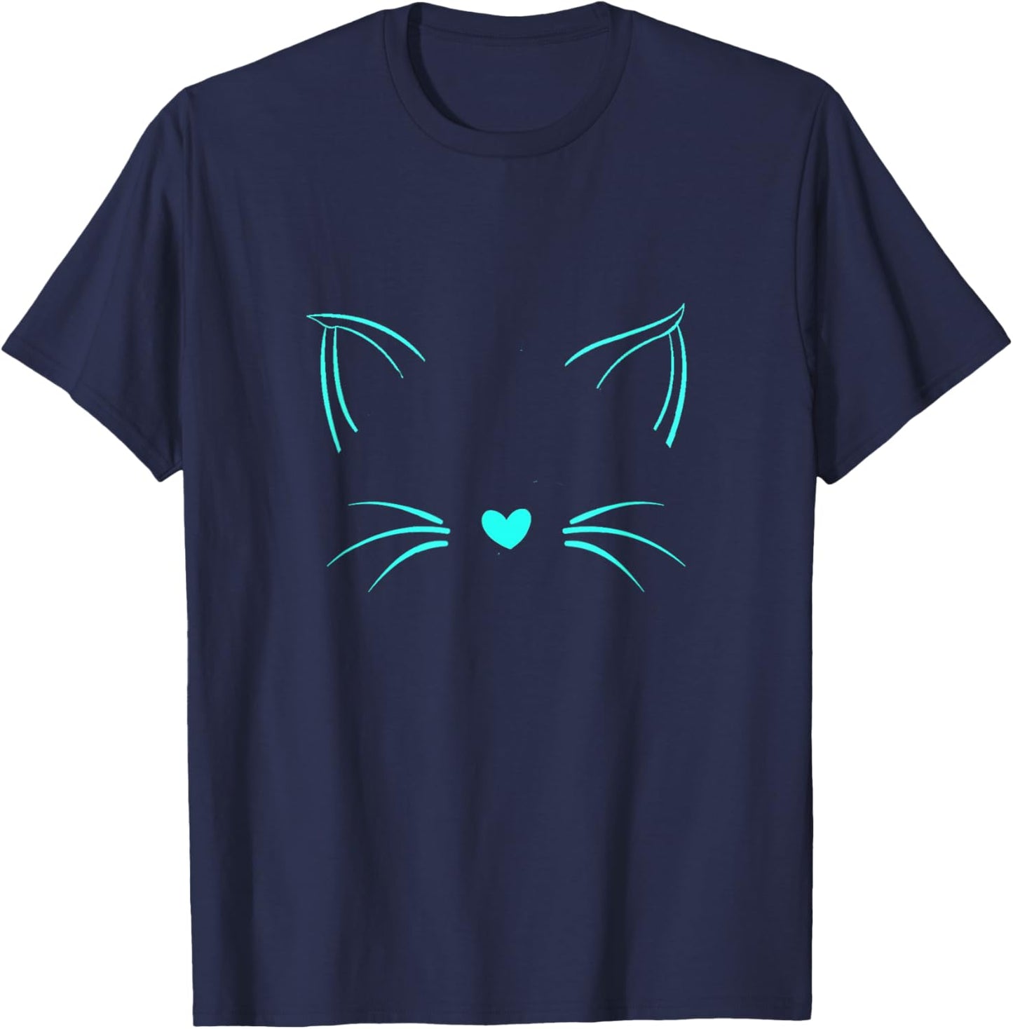 Turquoise Invisible Cat Face Turquoise Color Graphic T-Shirt - T-Shirt | Navy