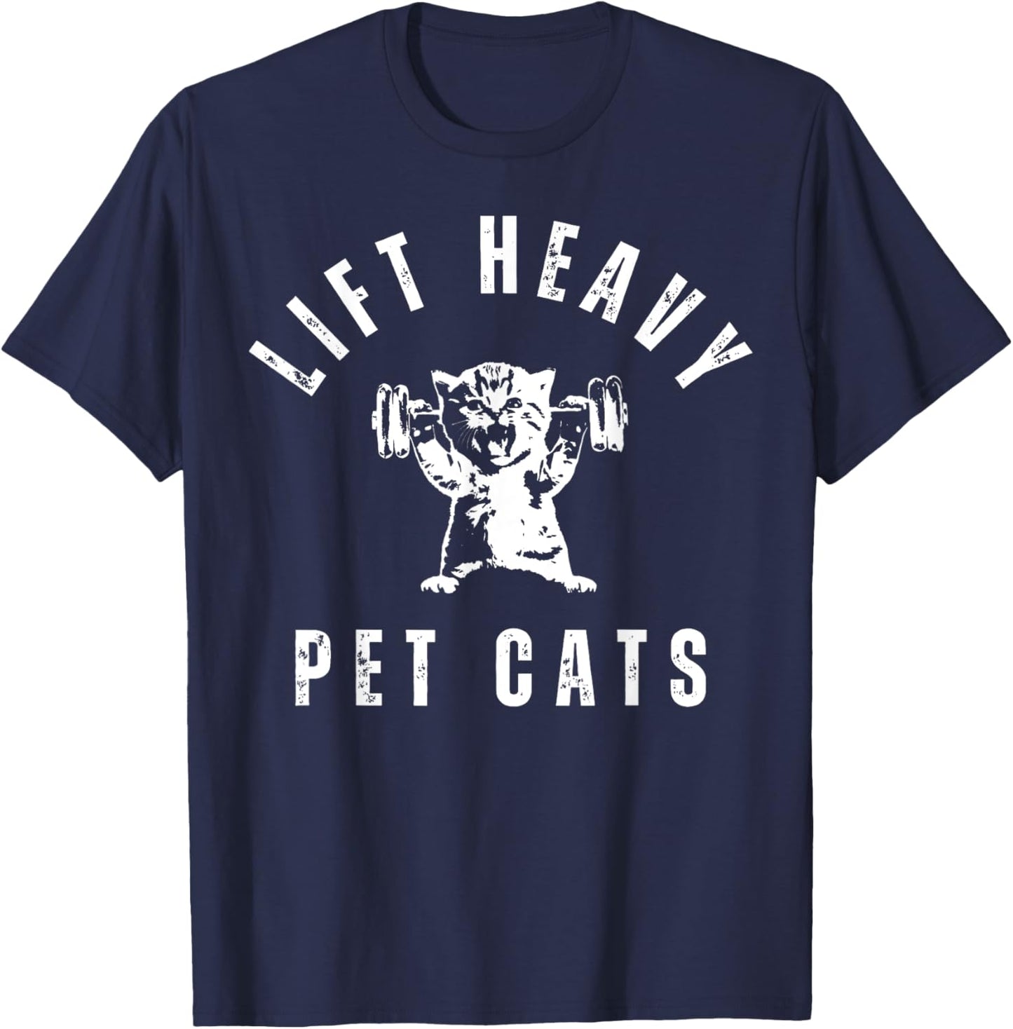 Lift Heavy Pet Cat Gym Weightlifting Workout Fitness Retro T-Shirt - T-Shirt | Navy