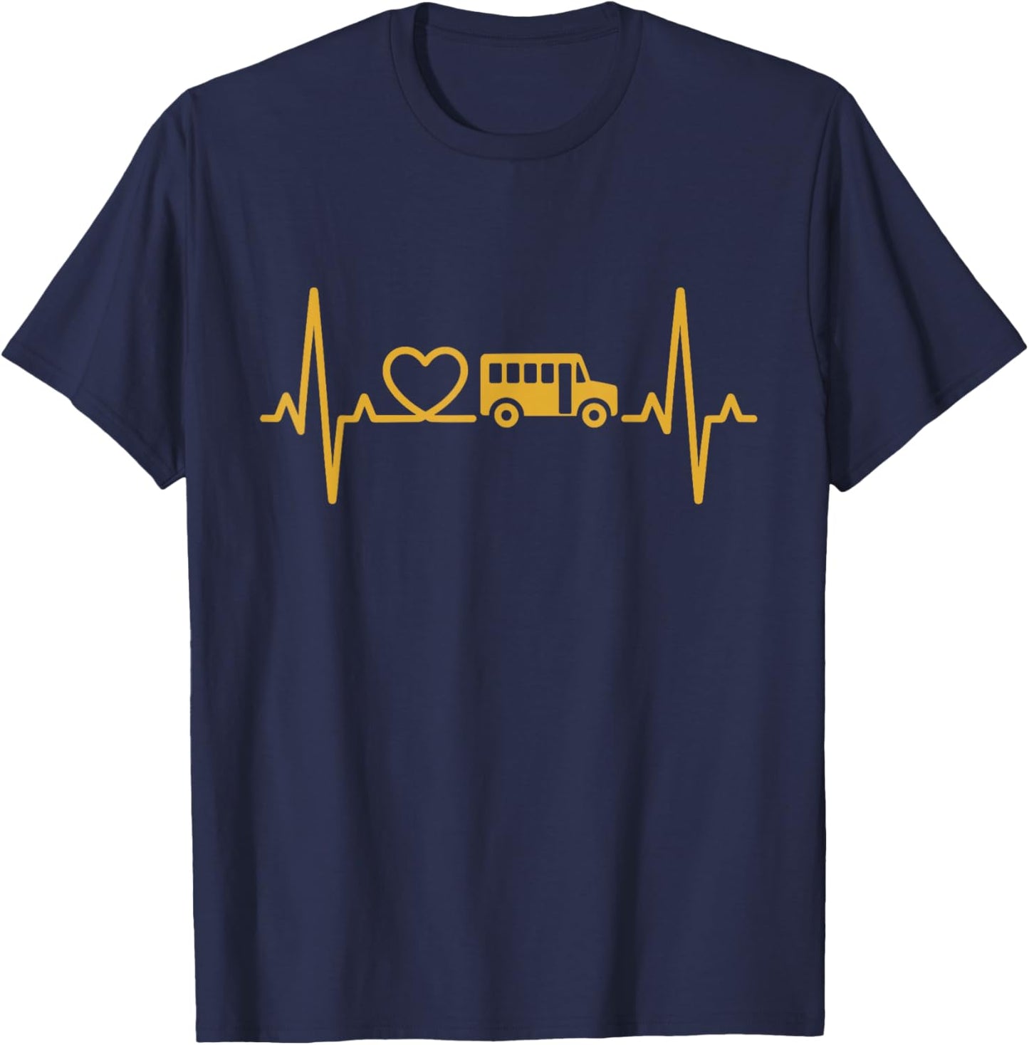 School Bus Heartbeat Transportation Driver Life Appreciation T-Shirt - T-Shirt | Navy