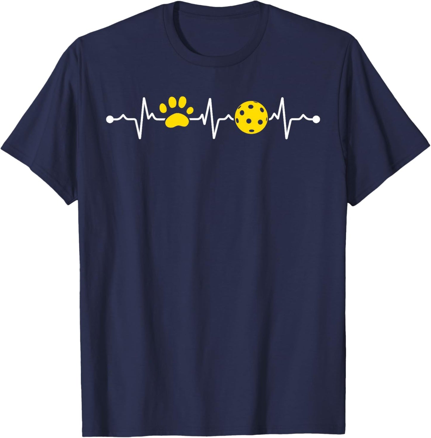Funny Pickleball Player Heartbeat Dog Paw Heartbeat T-Shirt - T-Shirt | Navy