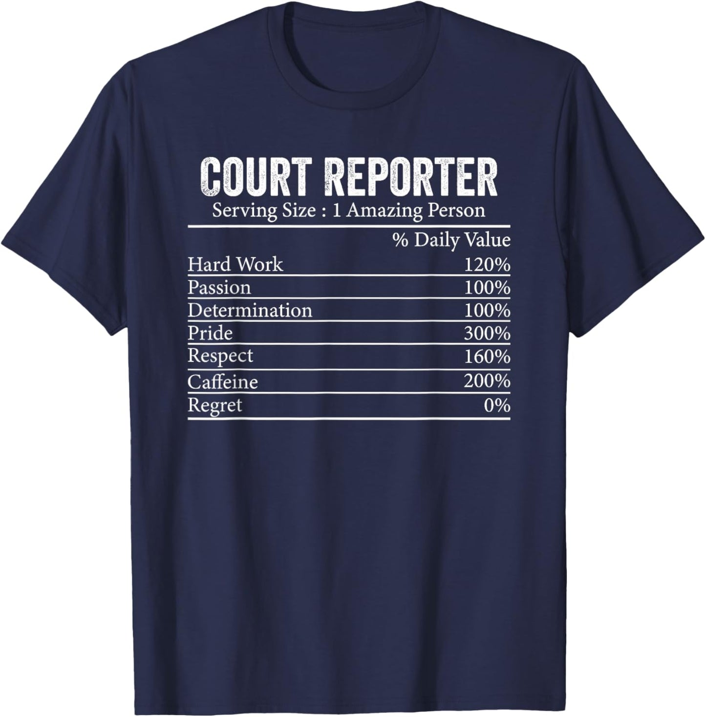 Funny Court Reporter Nutrition Facts Information Men Women T-Shirt - T-Shirt | Navy