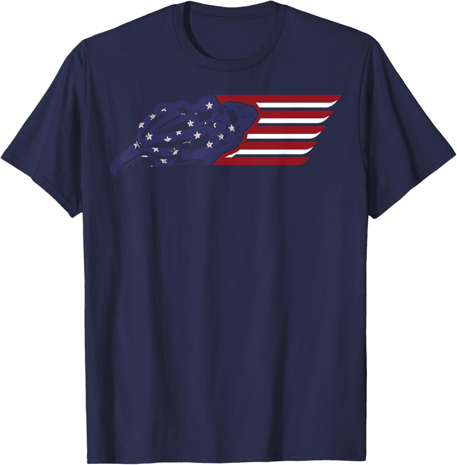 American Flag Super Bike Moto GP 4th of July Dirt Bikers T-Shirt - T-Shirt | Navy
