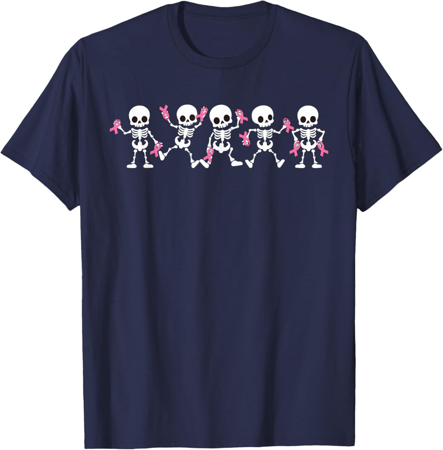 Pink Ribbon Breast Cancer Awareness Skeleton Women Men Kids T-Shirt - T-Shirt | Navy
