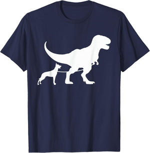 T-Rex Walking a Dog Funny Belgian Malinois Dad Dog Lovers Men Women Kids T-Shirt - T-Shirt | Navy