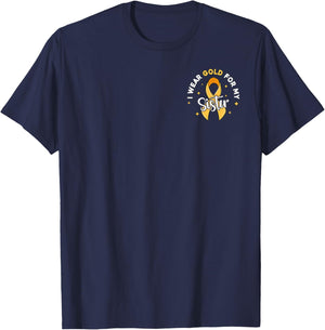I Wear Gold For My Sister Pocket Childhood Cancer T-Shirt - T-Shirt | Navy