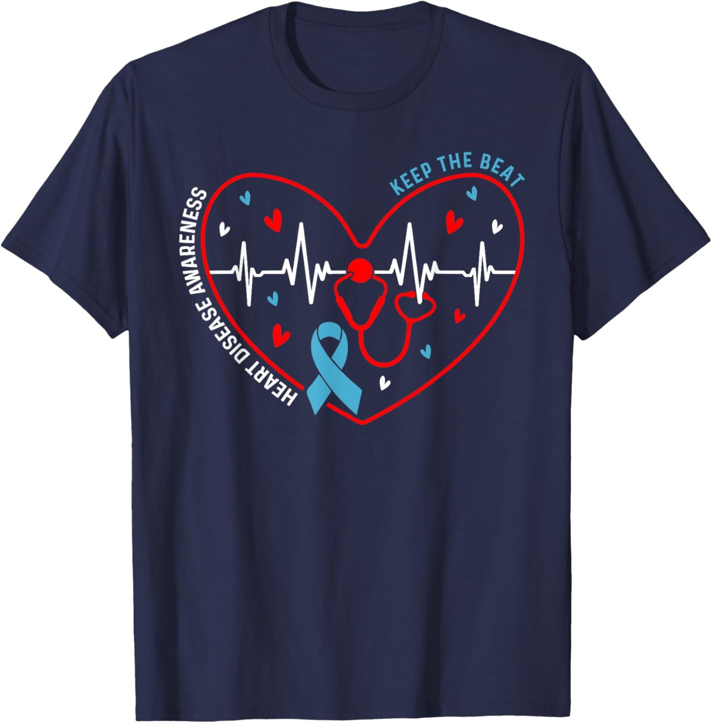 Heart Disease Awareness Heartbeat Survivor Warrior Support T-Shirt - T-Shirt | Navy