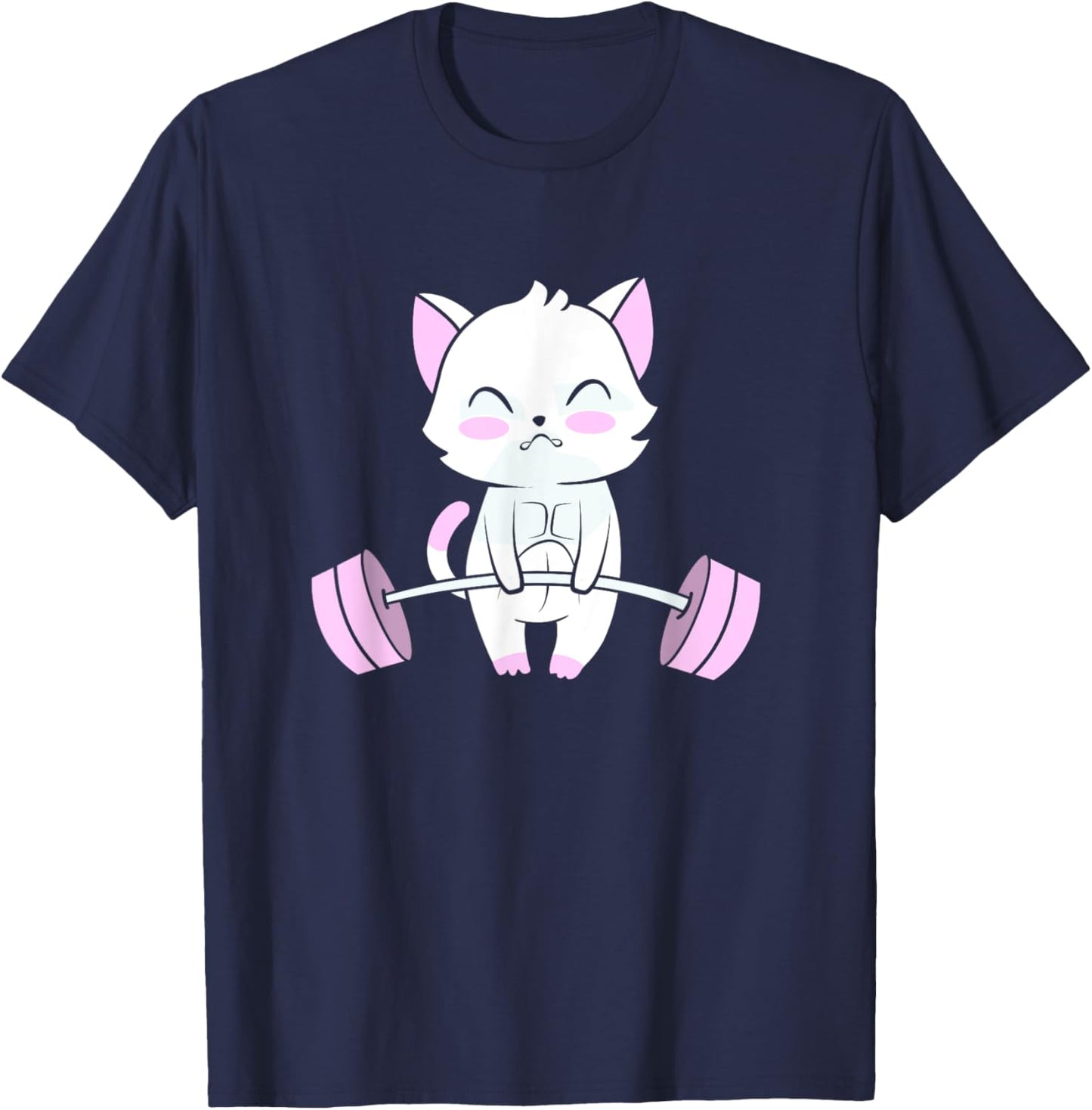 Deadlift Gym Lover Cute Cat Powerlifting Women Kids T-Shirt - T-Shirt | Navy