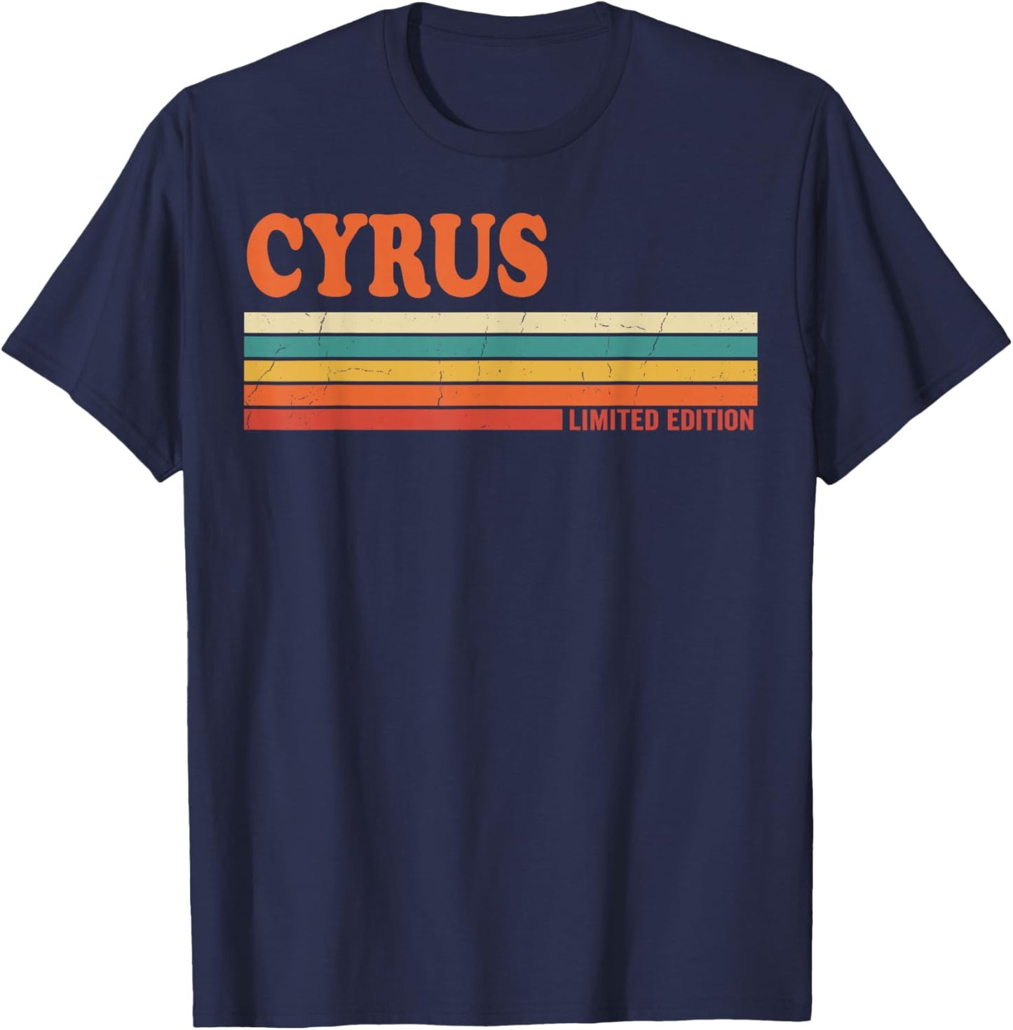 Cyrus Rétro Prénom Personnalisé Rayures Vintage T-Shirt - T-Shirt | Navy