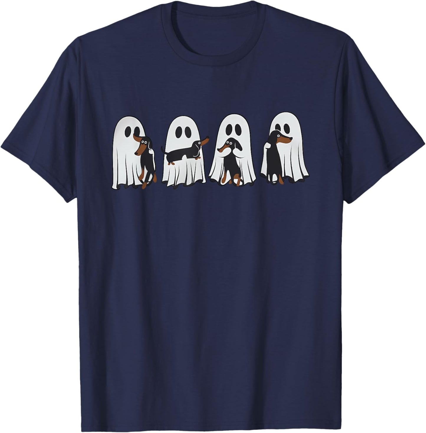 Cute Ghost Holding Dachshund Halloween Shirt Dachshund T-Shirt - T-Shirt | Navy