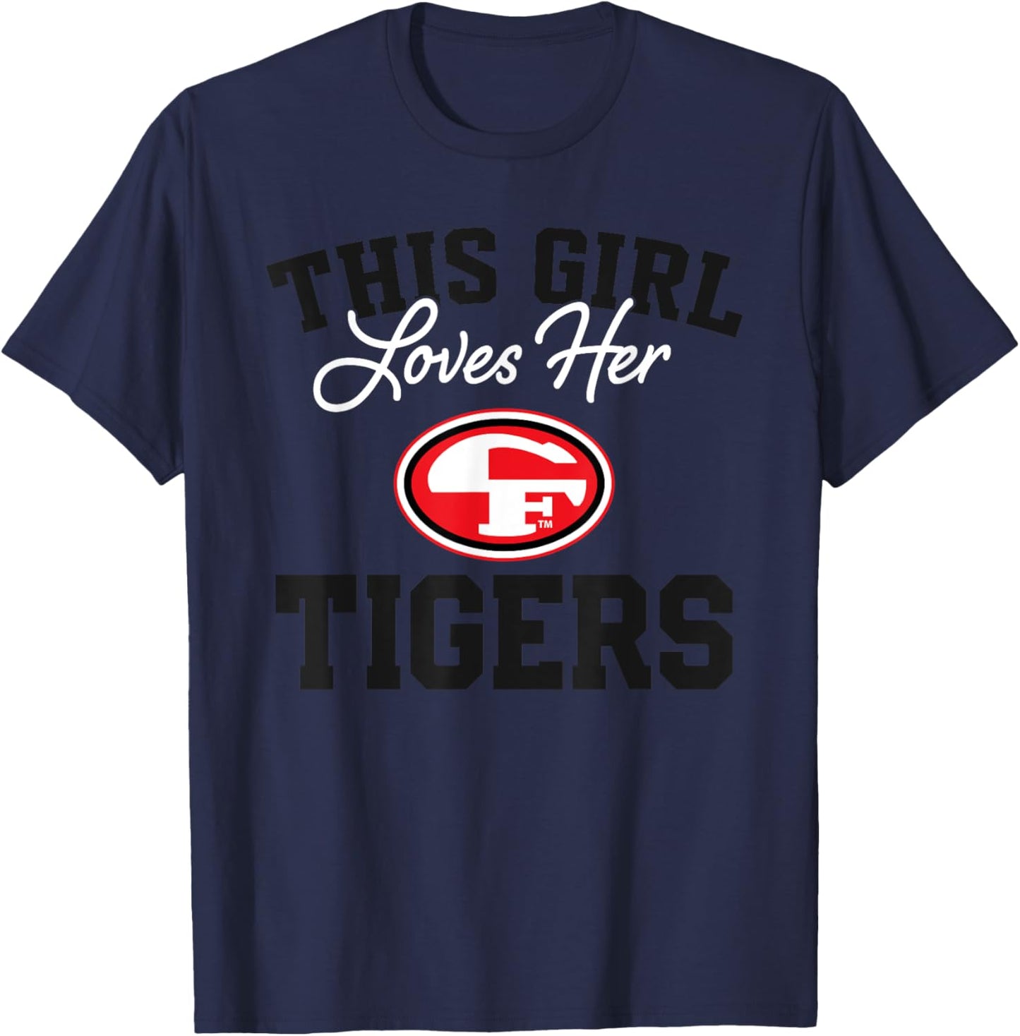 Cedar Falls Tigers Logo This Girl Loves Her HS T-Shirt - T-Shirt | Navy