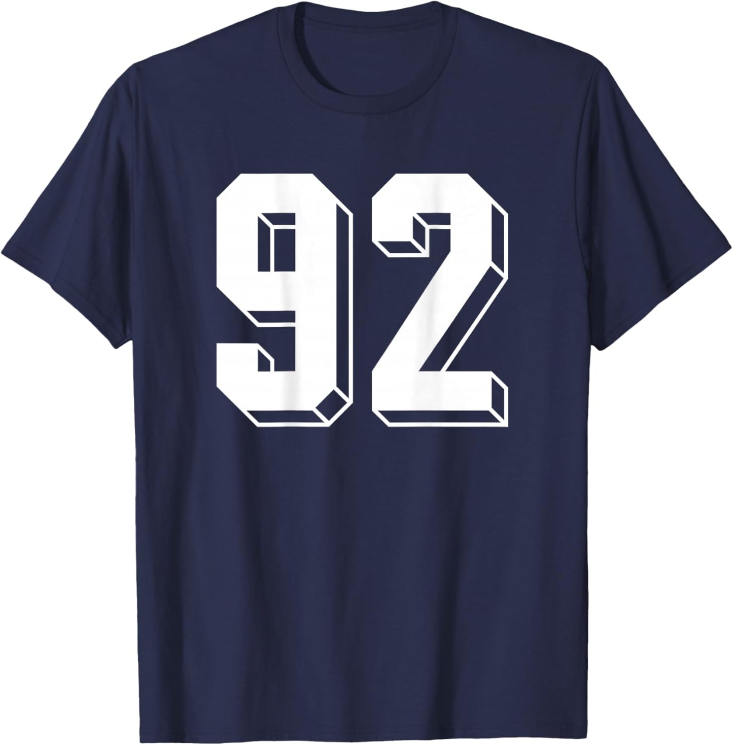 Number 92 BACKSIDE - Retro 80s 90s Team Jersey Numbered T-Shirt - T-Shirt | Navy
