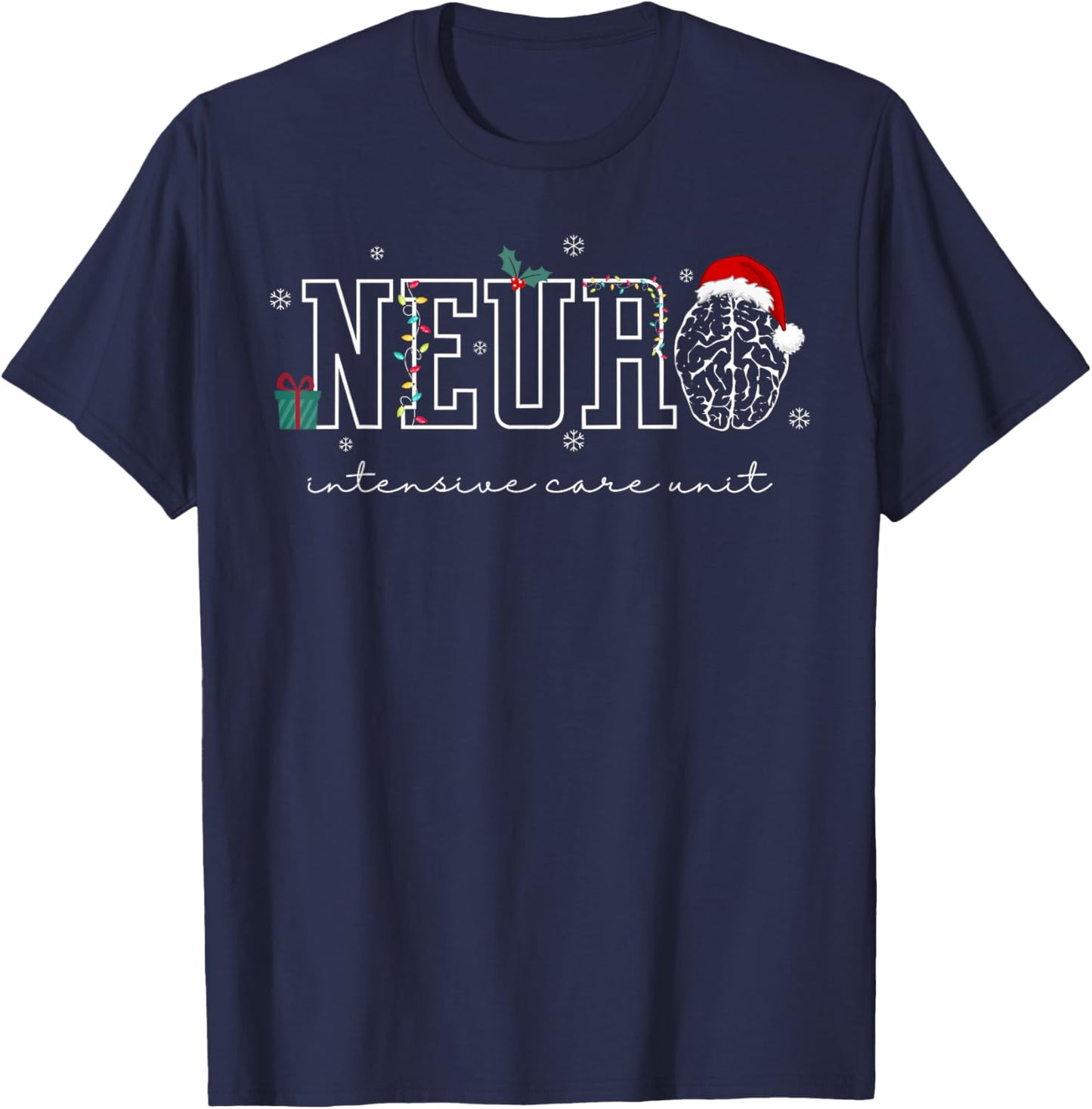 Neuro ICU Nurse Brain Neuroscience ICU Nurse Santa Christmas T-Shirt - T-Shirt | Navy