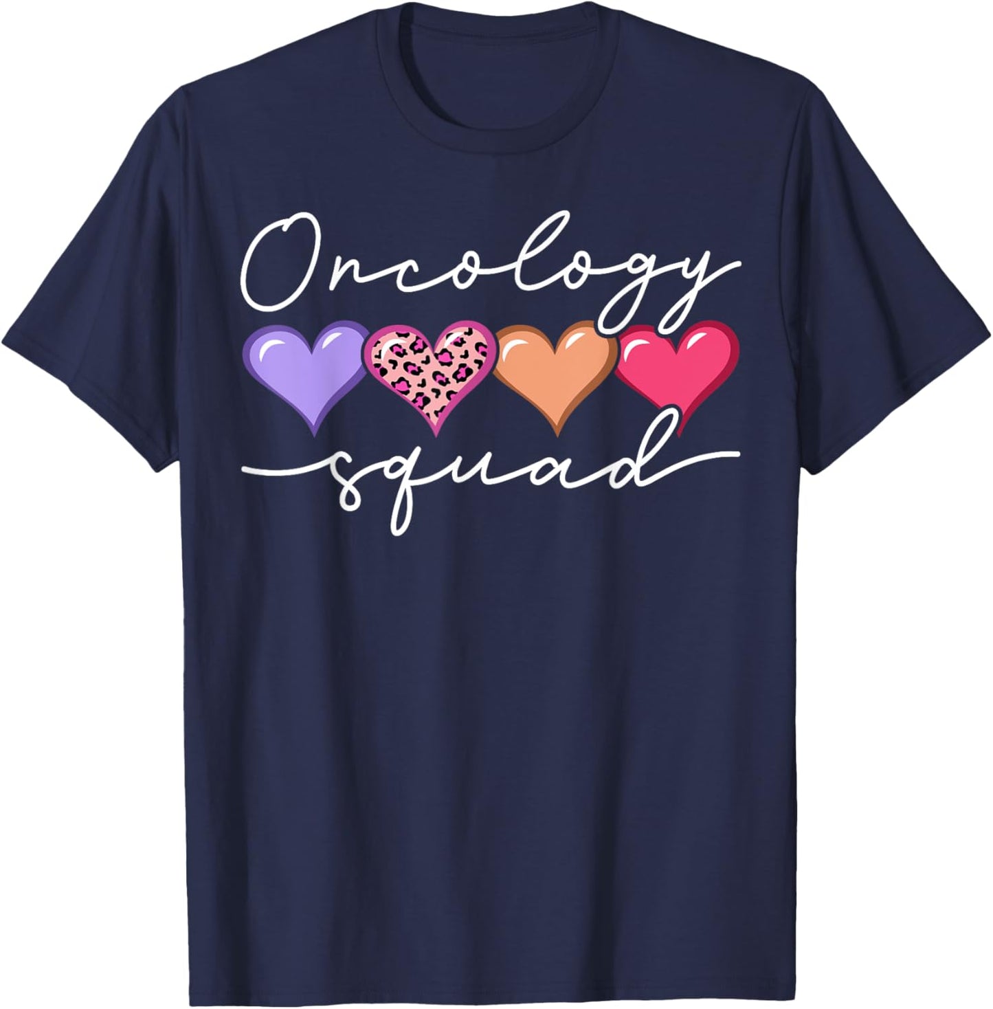 Oncology Squad Oncologist Oncology Nurse Heart Leopard T-Shirt - T-Shirt | Navy