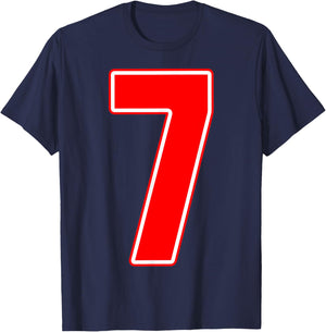 Red Sports Team Number #7 T-Shirt - T-Shirt | Navy