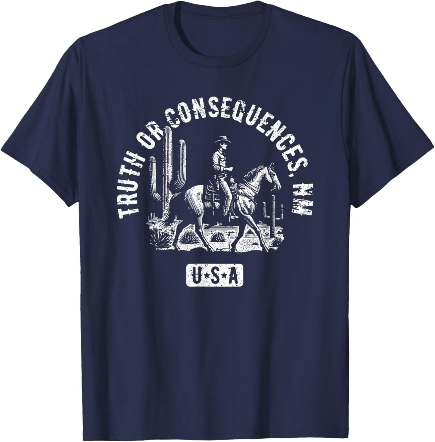 Truth or Consequences NM USA Cowboy Horse Distressed Design T-Shirt - T-Shirt | Navy