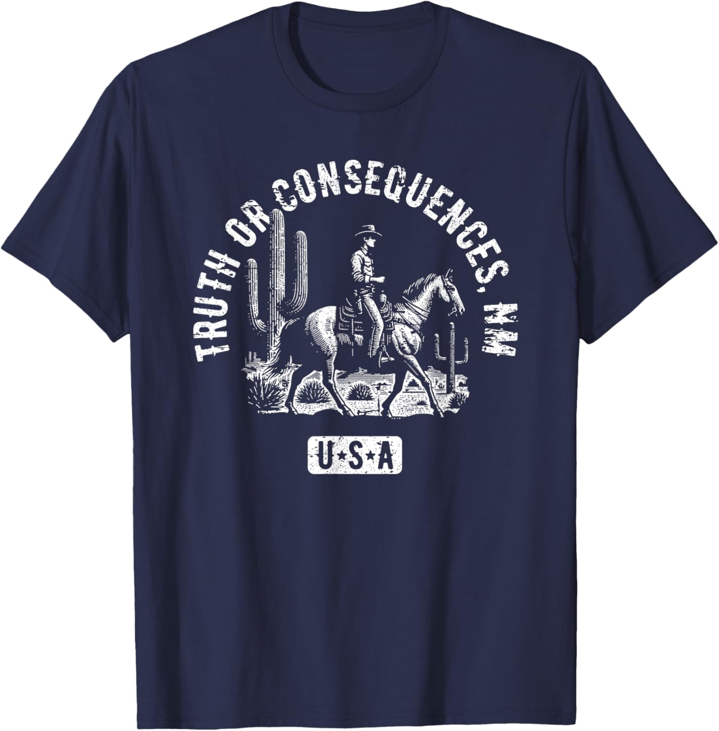 Truth or Consequences NM USA Cowboy Horse Distressed Design T-Shirt - T-Shirt | Navy