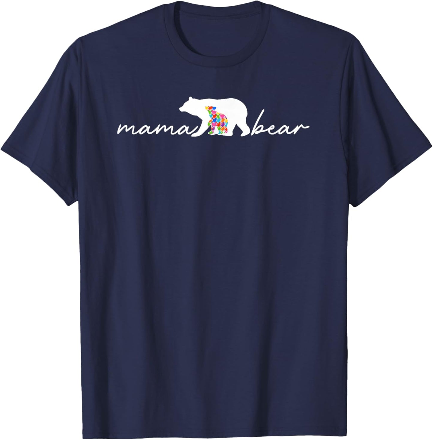 Mama Bear Autism Mom Awareness Accept Understand Love Puzzle T-Shirt - T-Shirt | Navy