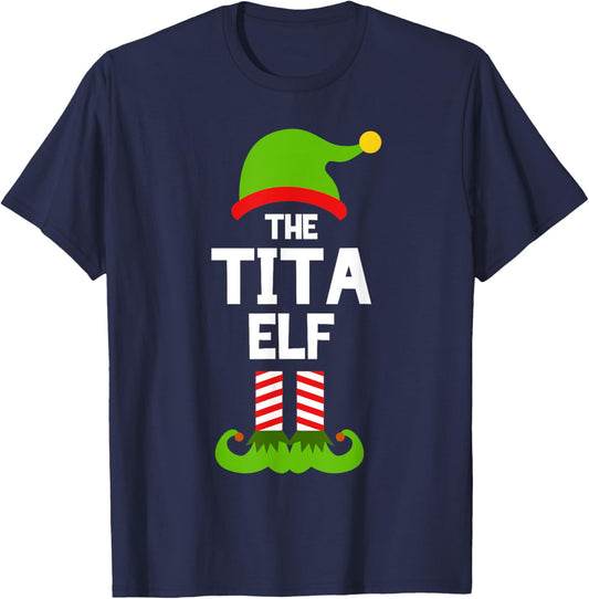 Family Tita Elf Christmas Matching Pajama Funny T-Shirt - T-Shirt | Navy