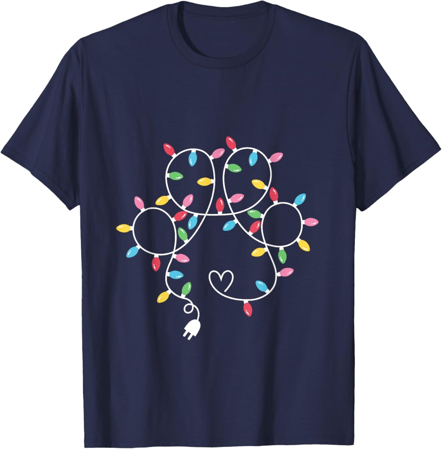 Dog Paw Print Lights Christmas Dog Lover Christmas Men Women Kids T-Shirt - T-Shirt | Navy