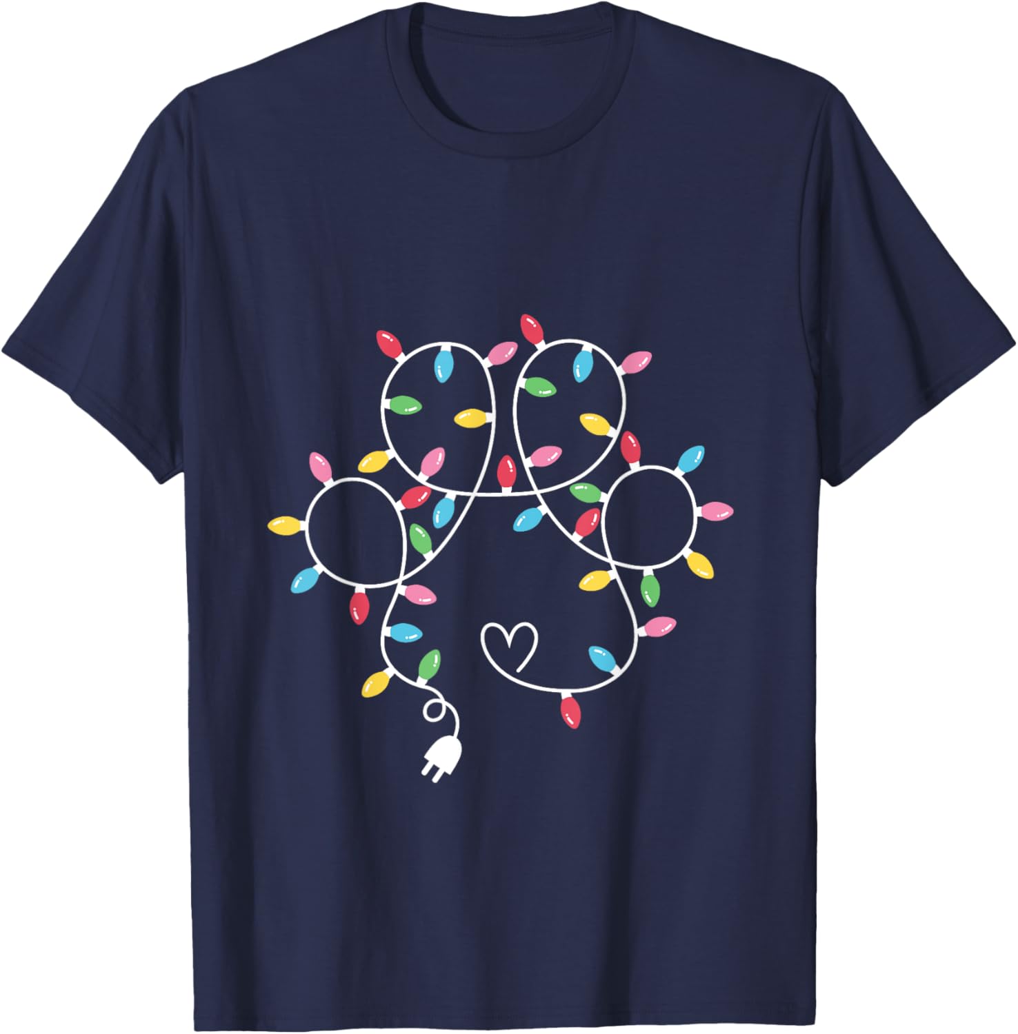 Dog Paw Print Lights Christmas Dog Lover Christmas Men Women Kids T-Shirt - T-Shirt | Navy