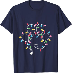 Dog Paw Print Lights Christmas Dog Lover Christmas Men Women Kids T-Shirt - T-Shirt | Navy