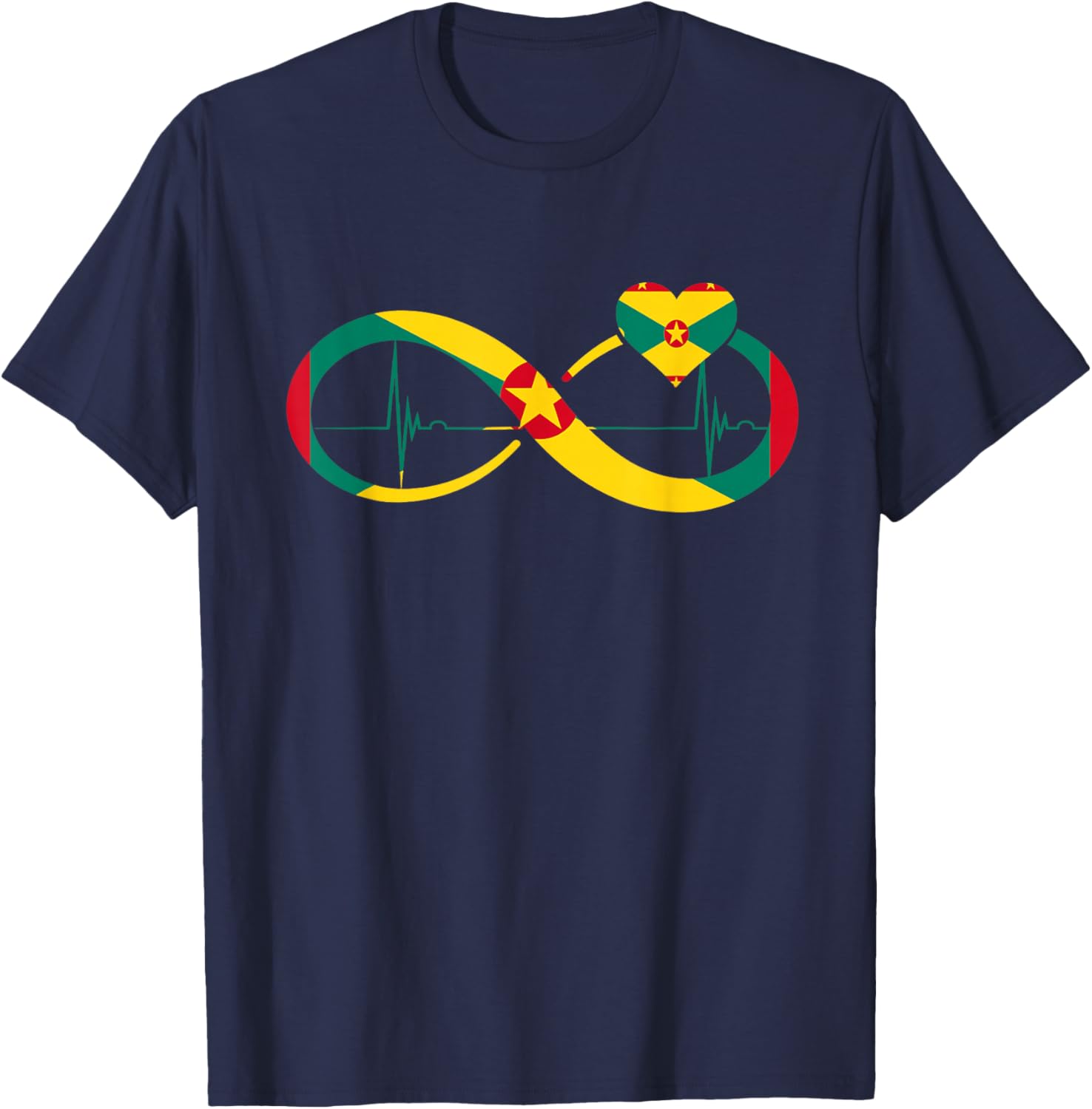Grenada Flag Heartbeat EKG Pulse Infinity Grenadian Pride T-Shirt - T-Shirt | Navy