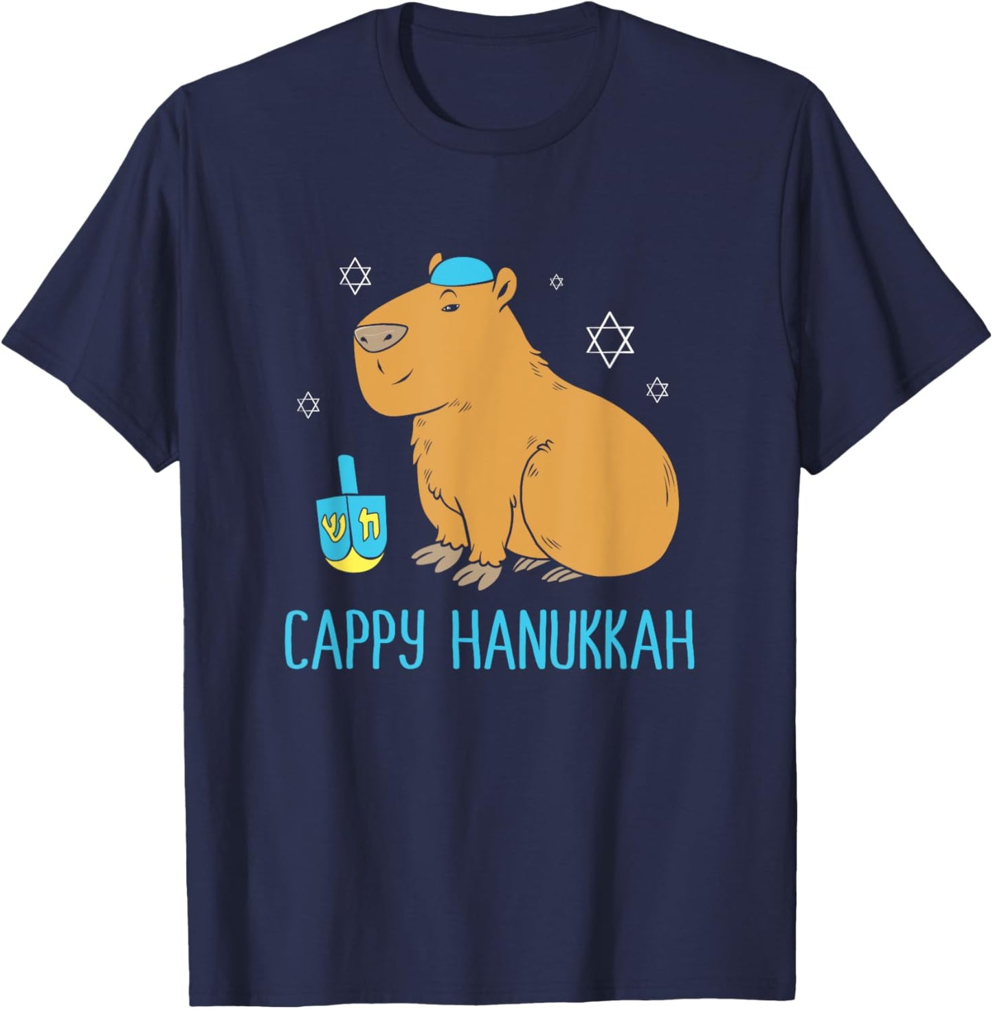 Hanukkah Capybara Dreidel Game Cute Cappy Hanukkah T-Shirt - T-Shirt | Navy