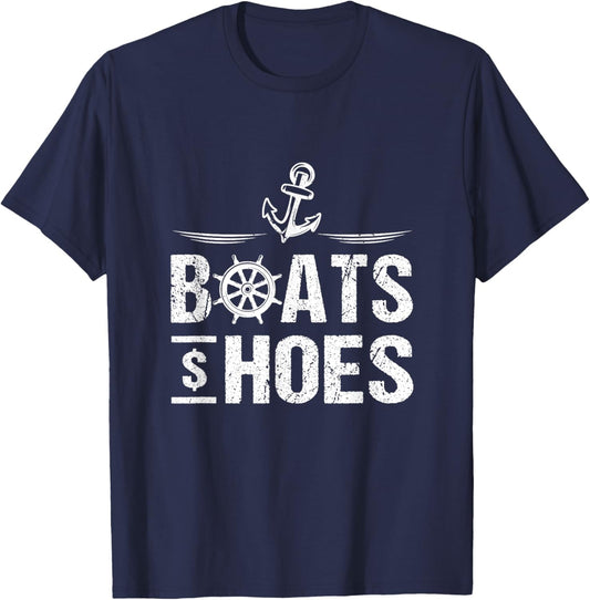 Boats And Hoes Boat Lover Boating Anchor Cruising Captain T-Shirt - T-Shirt | Navy