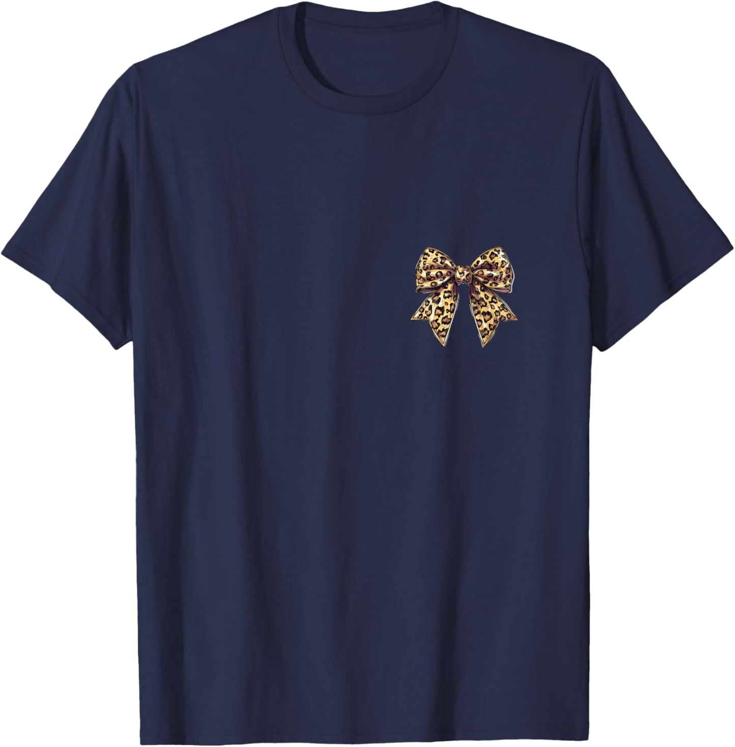 Coquette Bow Leopard Pattern Dainty Bow Animal Pattern T-Shirt - T-Shirt | Navy