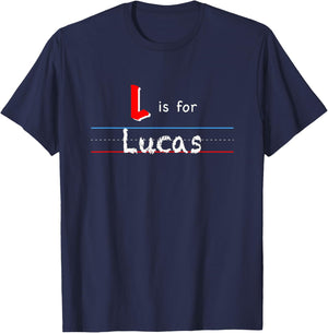 L Is For Lucas, boys custom personalized name kids school T-Shirt - T-Shirt | Navy
