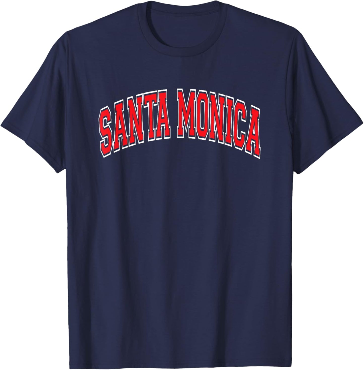 Santa Monica Arched Red Text T-Shirt - T-Shirt | Navy
