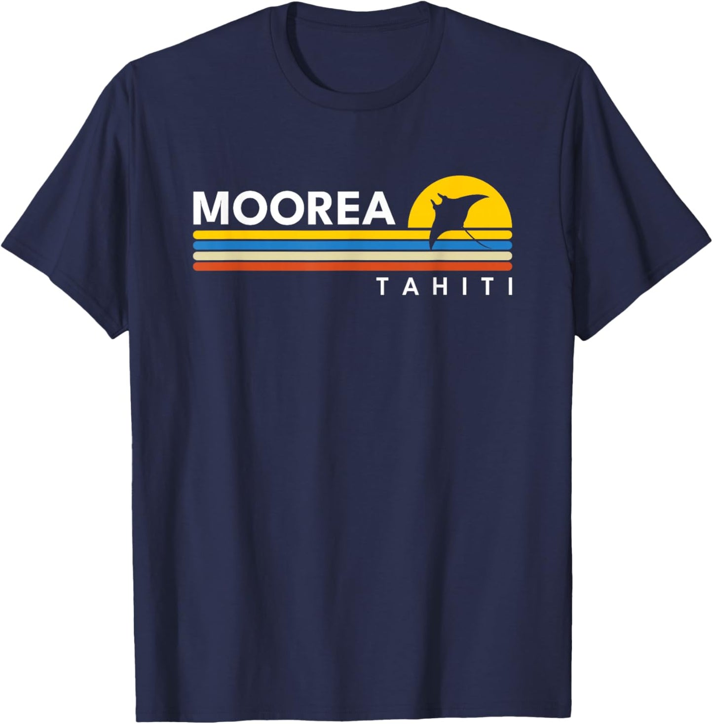 Moorea Tahiti Manta Ray Vintage Retro Souvenirs T-Shirt - T-Shirt | Navy