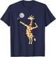 Giraffe Playing Volleyball Funny Whimsical Cartoon Graphic T-Shirt - T-Shirt | Navy