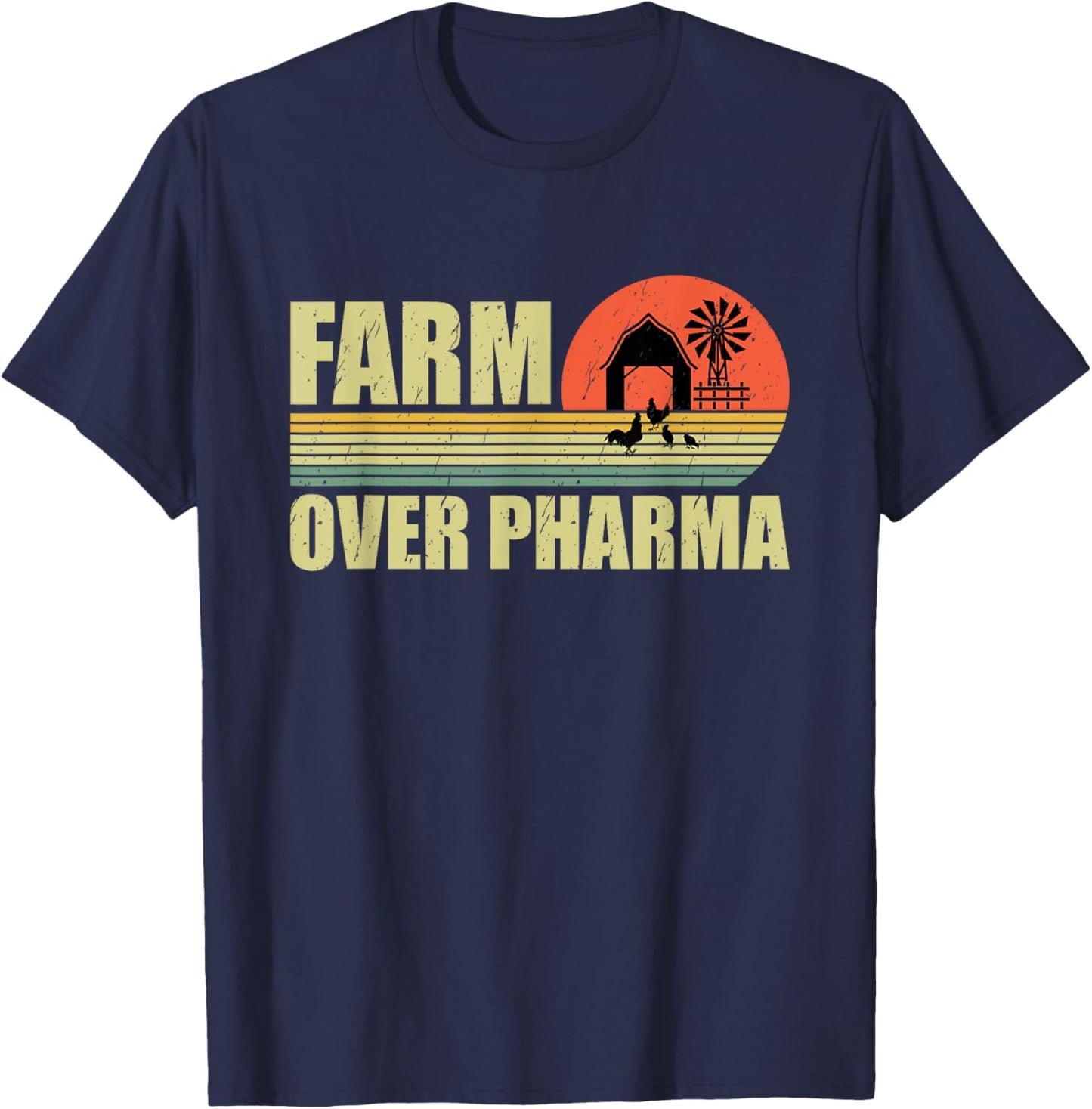Farm Over Pharma Family Farming Mom Dad Grandpa Vintage T-Shirt - T-Shirt | Navy