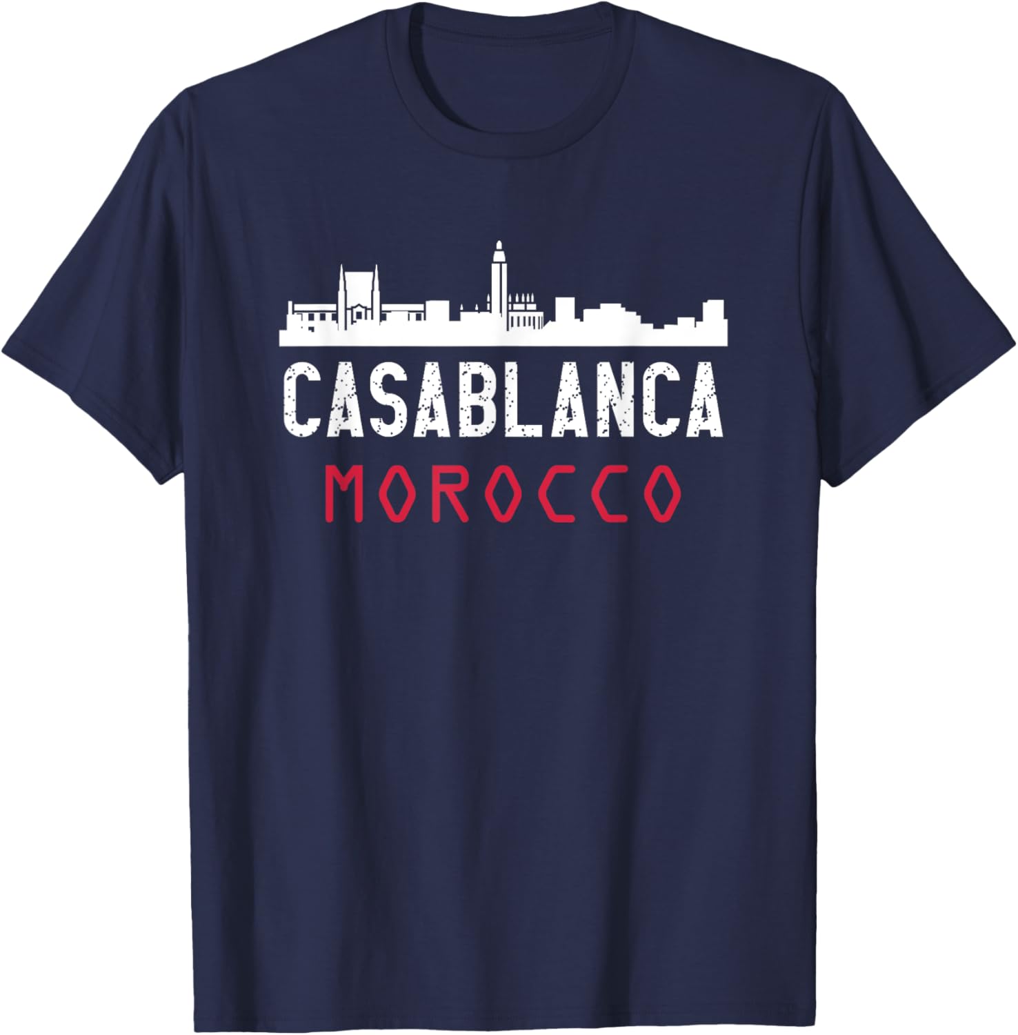 Casablanca Morocco , -Adult, Black, Small, Short Sleeve, , Classic Fit, Polyester 100% T-Shirt - T-Shirt | Navy
