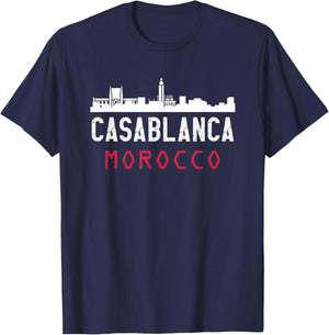 Casablanca Morocco , -Adult, Black, Small, Short Sleeve, , Classic Fit, Polyester 100% T-Shirt - T-Shirt | Navy