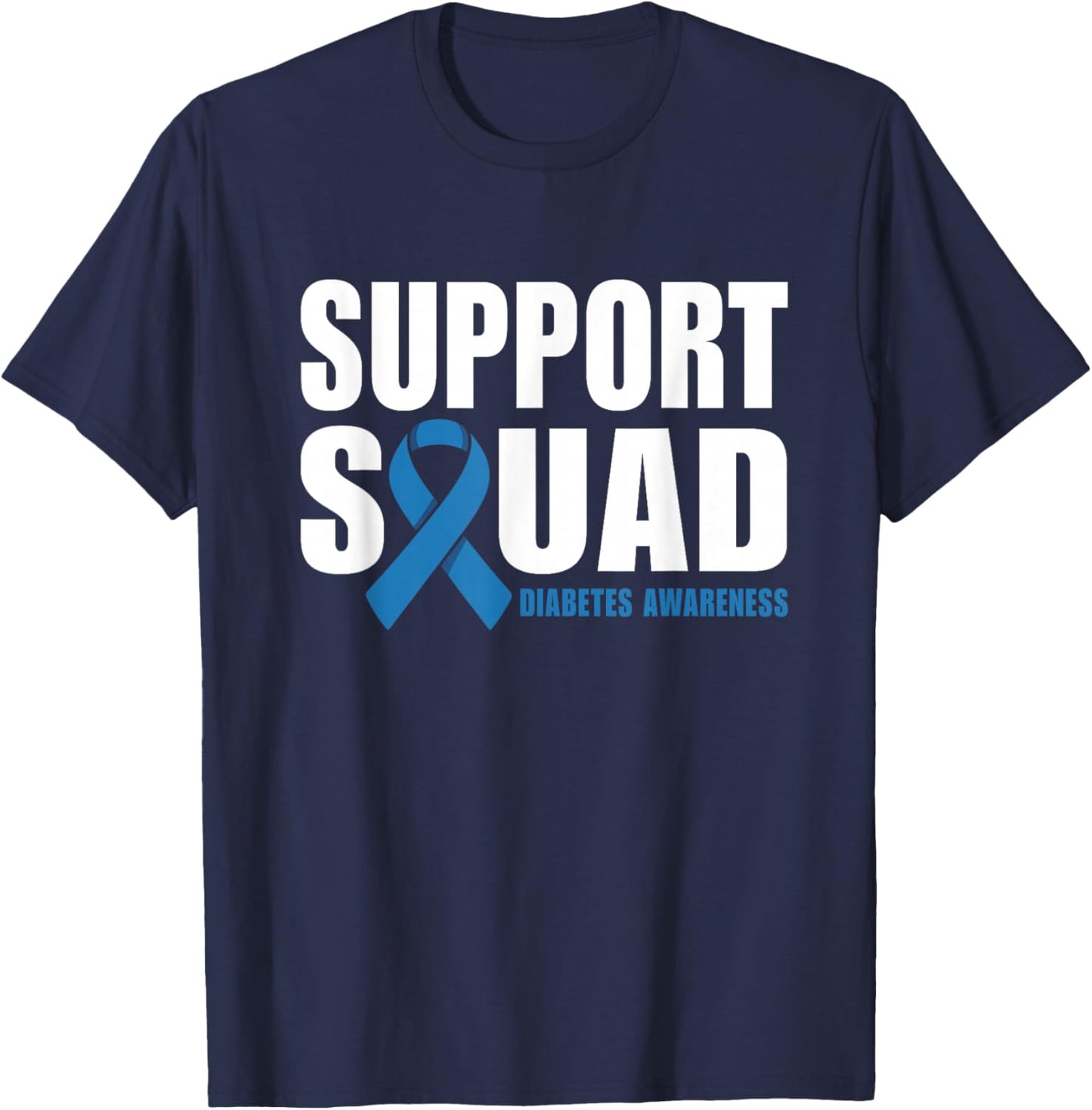 Support Squad Diabetes Awareness Blue Ribbon T-Shirt - T-Shirt | Navy